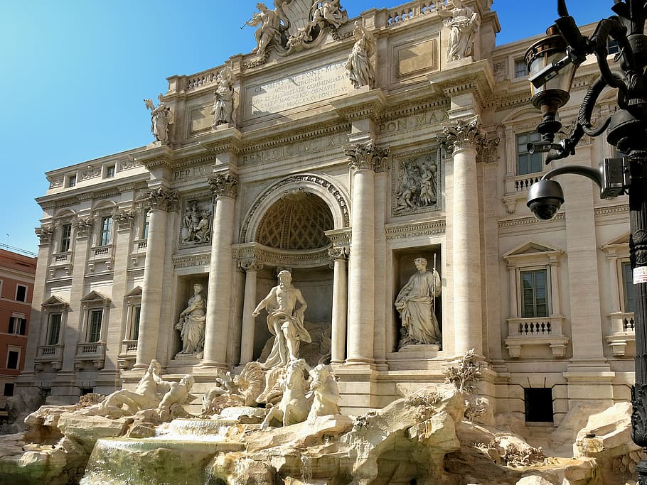 Italia, Roma, air mancur trevi, tempat menarik, pariwisata, patung, seni dan kerajinan, representasi, arsitektur, representasi manusia