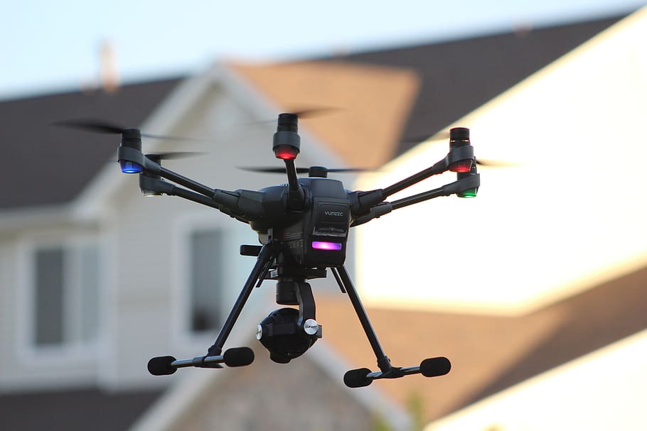 drone, terbang, pesawat terbang, penerbangan, quadrocopter, kamera, fokus pada latar depan, teknologi, tidak ada orang, tema fotografi