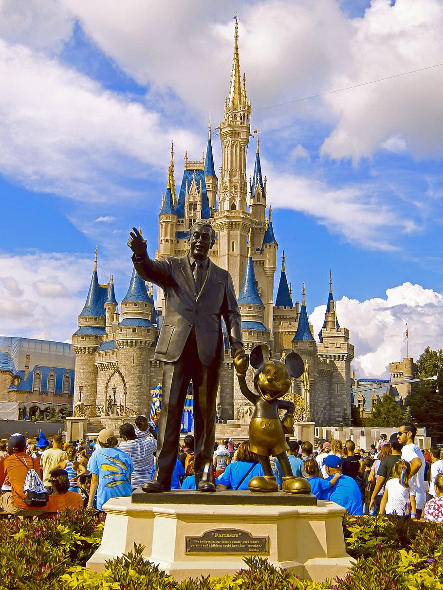 월트 디즈니, 미키 마우스 동상, 디즈니, 마술, 왕국, 플로리다, 올랜도, 경계표, 마법의, 공주님