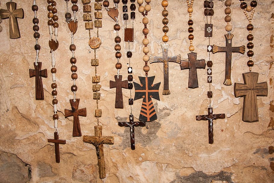 assorted-design, brown, wooden, cross, pendant art illustration, rosary, rosaries, beads, christian, wood