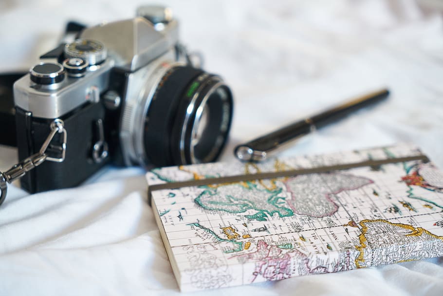 Viejo, Cuaderno, Mapa, Libro, Vacaciones, juguetes, pasatiempos, fotografía, cámara, viaje