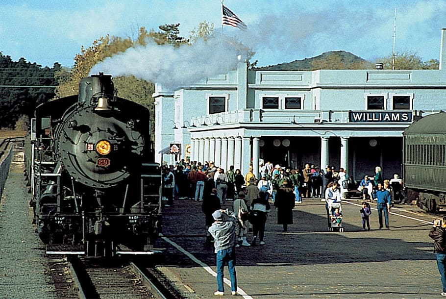 train, sitting, Steam locomotive, Williams Depot, Arizona, depot, engine, photos, house, public domain