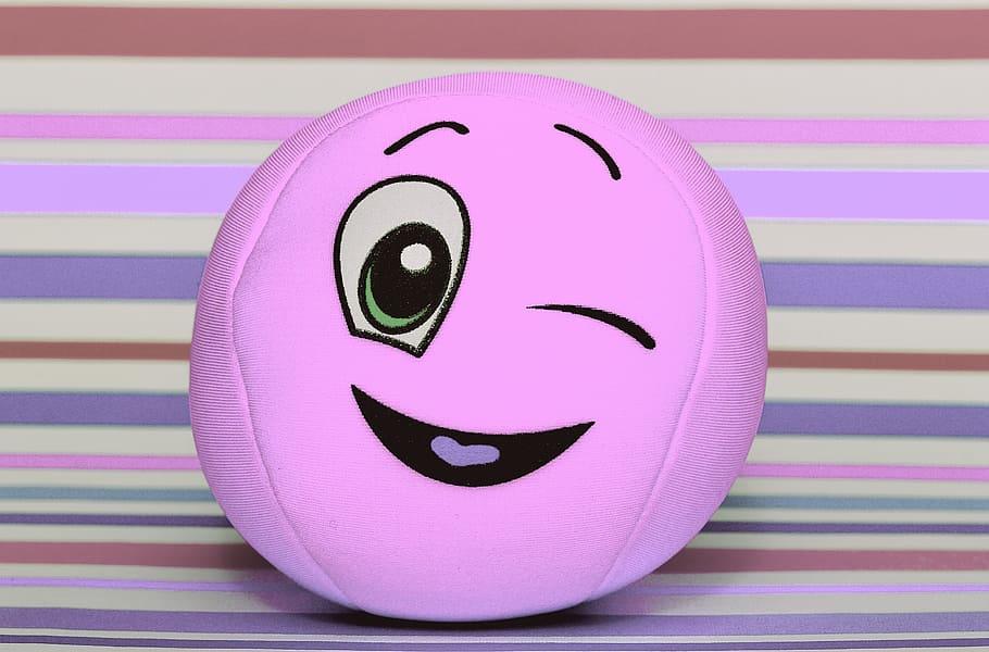 smiley, wink, funny, sweet, cute, face, fun, friendly, ball, fabric