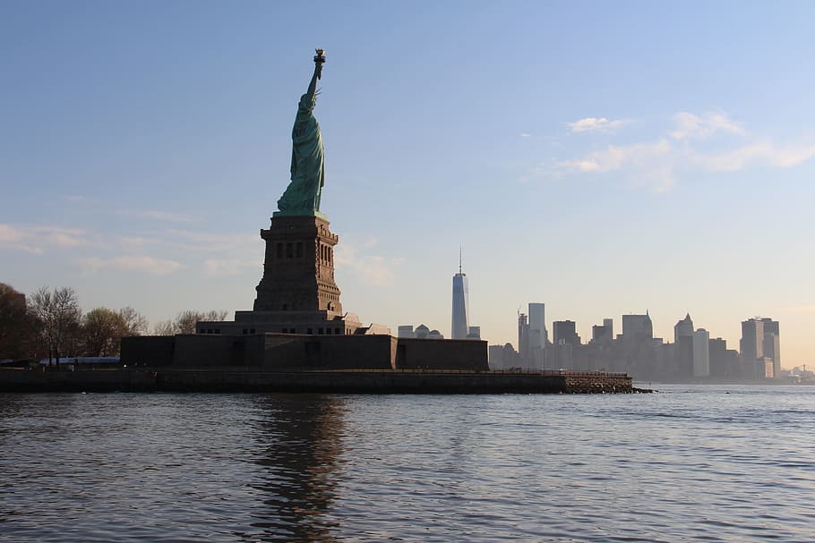New, York, Skyline, new, york, new york city skyline, landmark, twilight, water, harbor, tourism