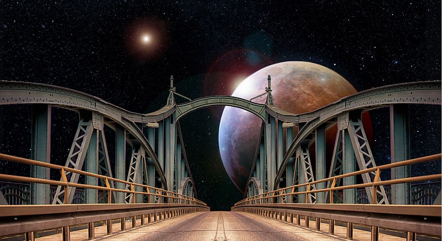 gris, marrón, puente, noche, Marte, espacio, planeta, tecnología, ciencia, astronáutica