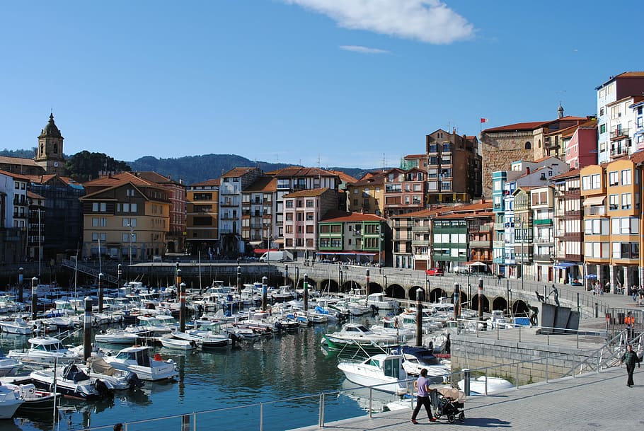 Bermeo, Basque Country, Vizcaya, kapal laut, eksterior bangunan, tujuan wisata, kota, pelabuhan, arsitektur, air
