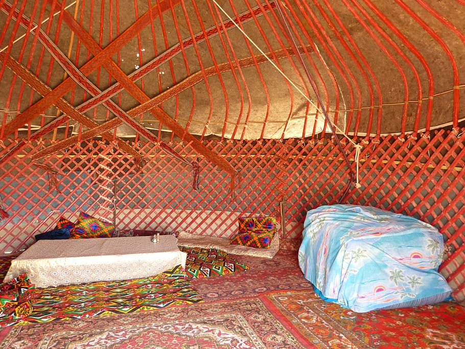 Yurt, Tenda, Perumahan, Struktur, struktur perumahan, pengembara, hidup, di dalam ruangan, tidak ada orang, hari