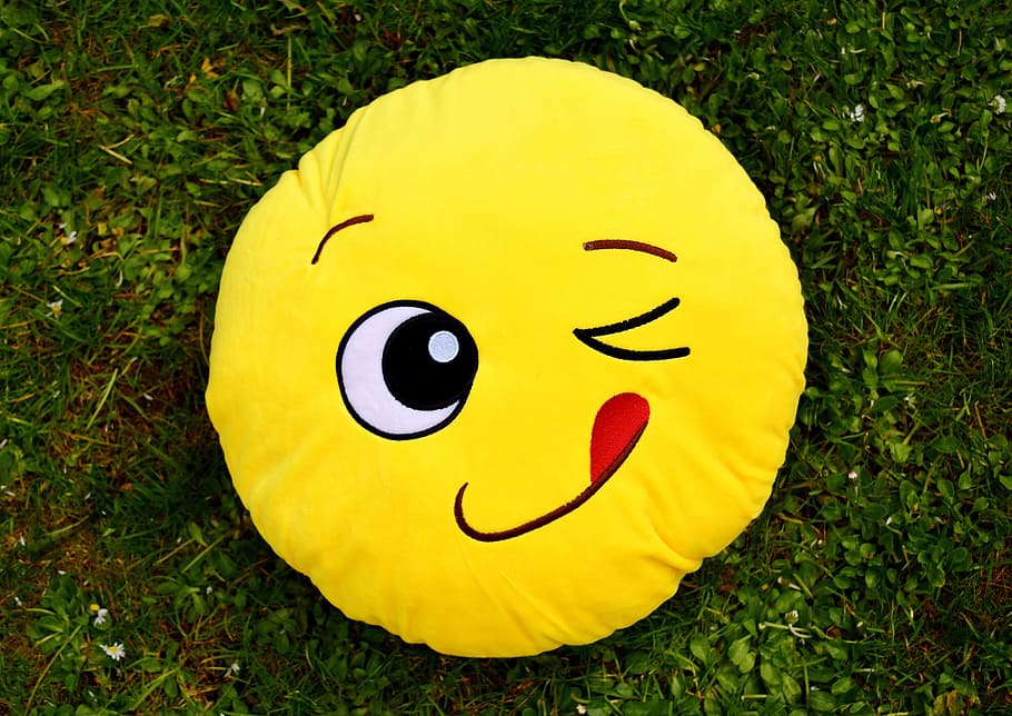 Smiley, Wink, Colorful, funny, cheerful, emoticon, yellow, meadow, happy, joy