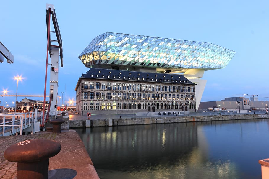 Belgium, Antwerpen, kantor, bangunan, pelabuhan, havenhuis, Arsitektur, kaca, modern, klasik