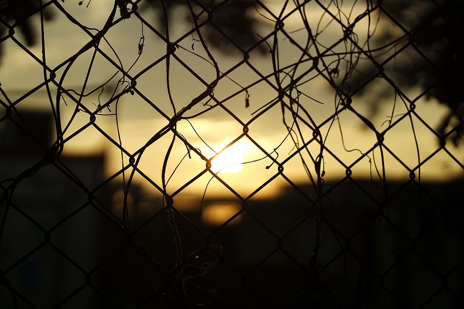 sunset, barrier, wire, dark, silhouette, shadow, fence, protection, boundary, safety