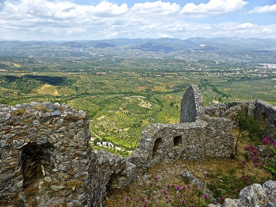 Mystras, Citadel, Fortress, Walls, castle, fortifikasi, historis, fortified, defense, old