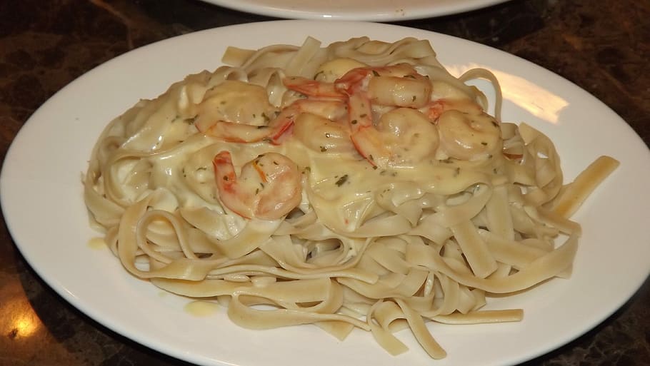 Pasta, Ital, Plate, Food, Spaghetti, shrimp alfredo, shrimp, food and drink, seafood, healthy eating
