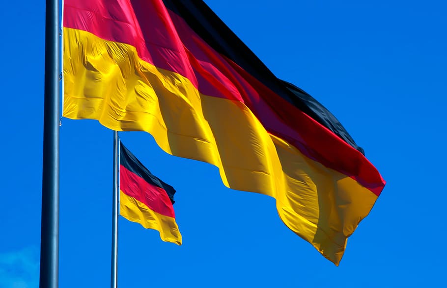 alemania, bandera, oro rojo negro, aleteo, amarillo, multicolor, azul, medio ambiente, viento, patriotismo