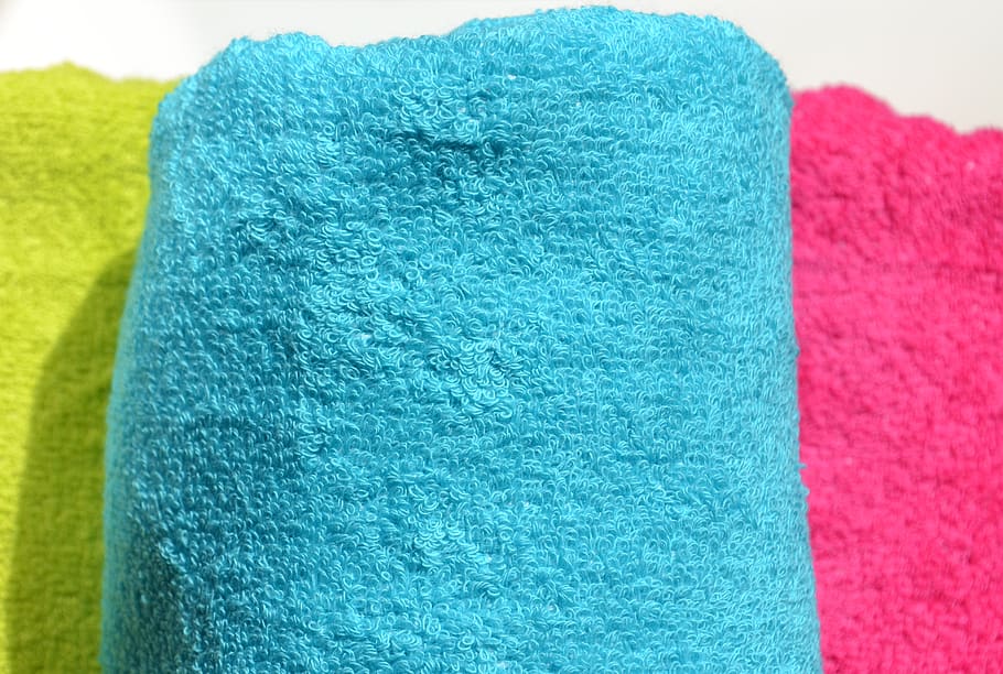 towels, terry, color, terry cloth fabric, cuddly, colorful, soft, green, turquoise, pink