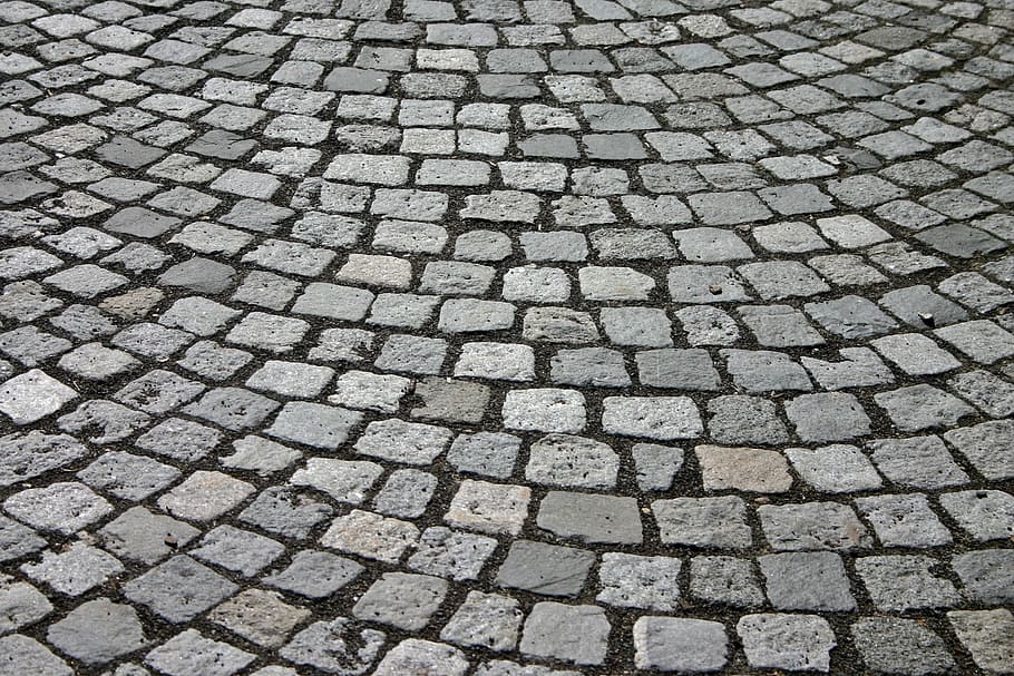 gray brick pavement, Patch, Cobblestone, Away, cobblestones, road, paving stones, pattern, stone, structure