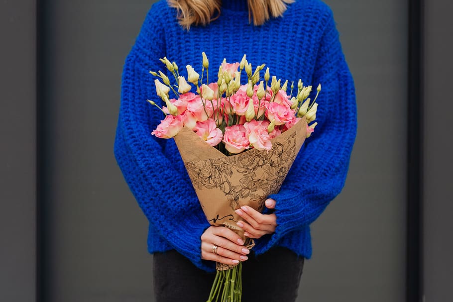 lisianthus, pink, bouquet, eustoma, flowers, floral, bouqet, flora, Close, woman