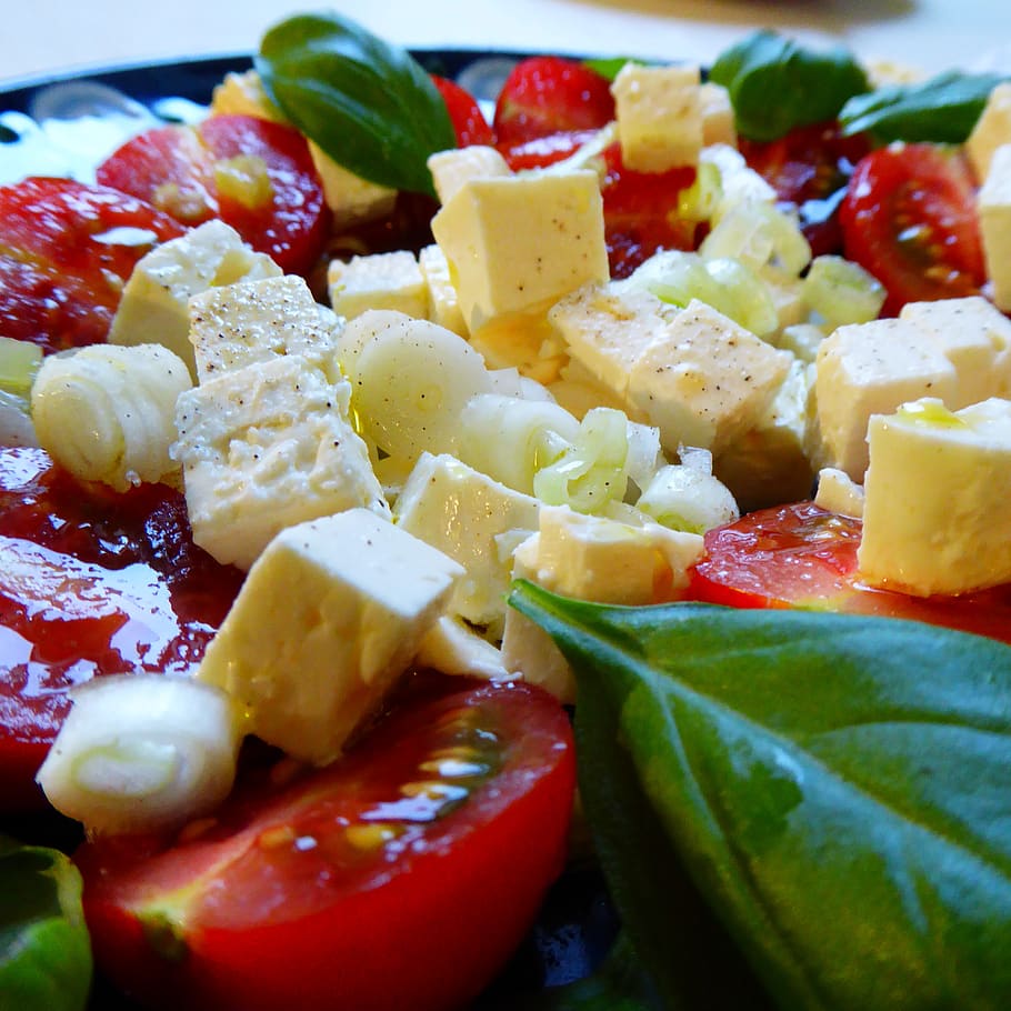 salad, cheese, onion, feta cheese, tomatoes, fresh, starter, food, healthy, meal