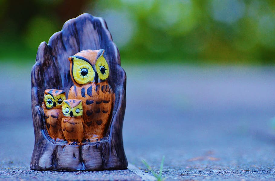 owl, mama, children, sweet, cute, tree stump, security, figures, art and craft, representation