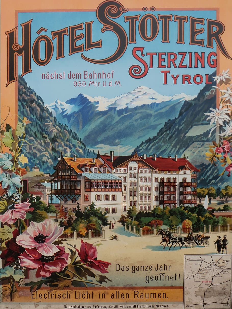 hotel, stotter, sterzing, tyrol, ilustración, austria, tyrol del sur, emperador, sissi, feriado