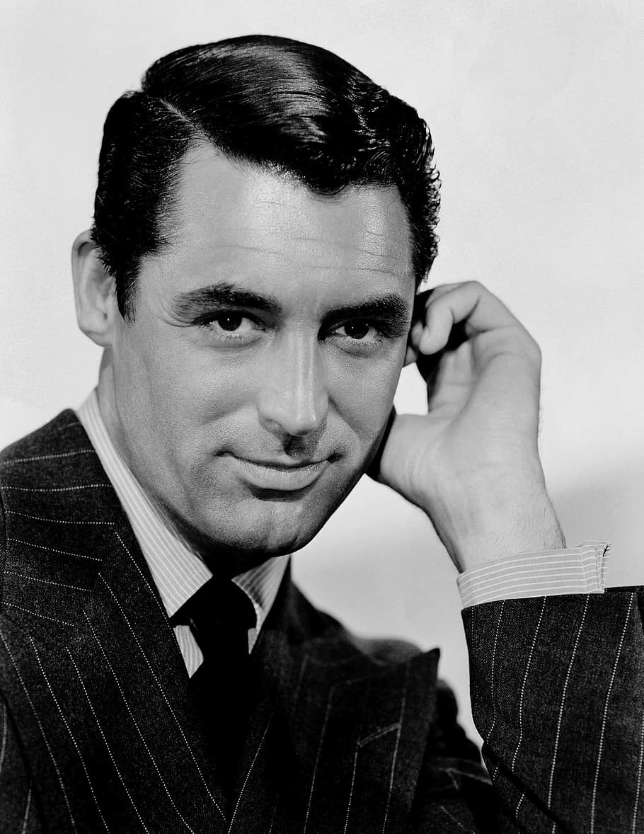 man, wearing, pinstripe suit, hand, left, gray scale, actor, film actor, cary grant, 1941