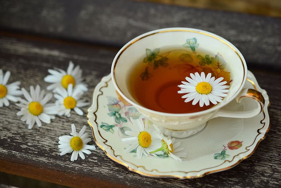 cangkir teh dengan bunga, cangkir, tee, porselen, minum, dekorasi, istirahat, masih hidup, minum teh, teh herbal