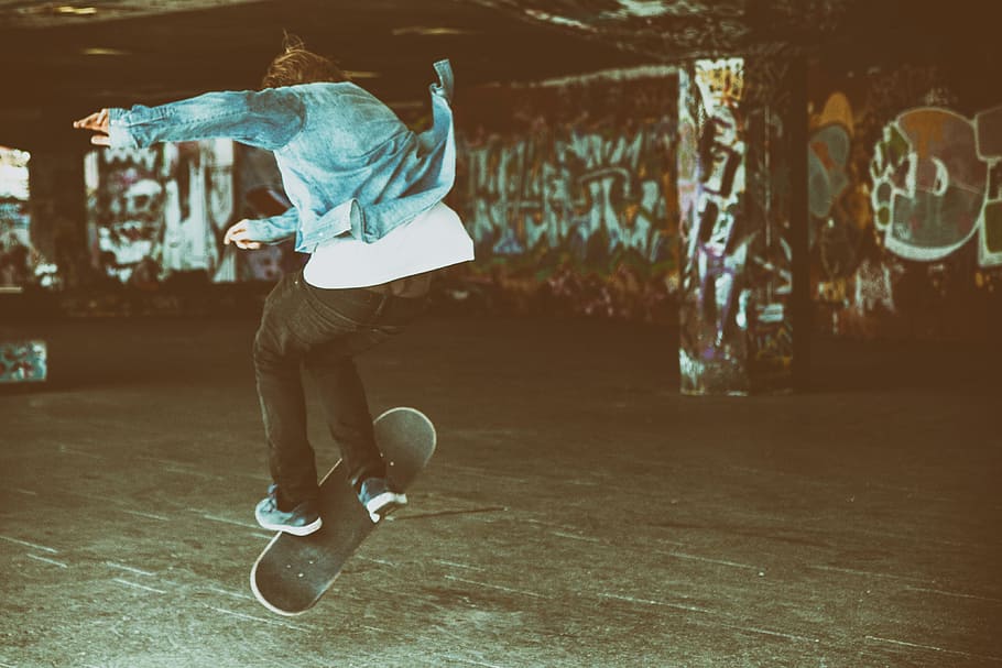 pemain skateboard, membuat, melompat, england, Southbank, Sungai Thames, London, Inggris, orang-orang, olahraga