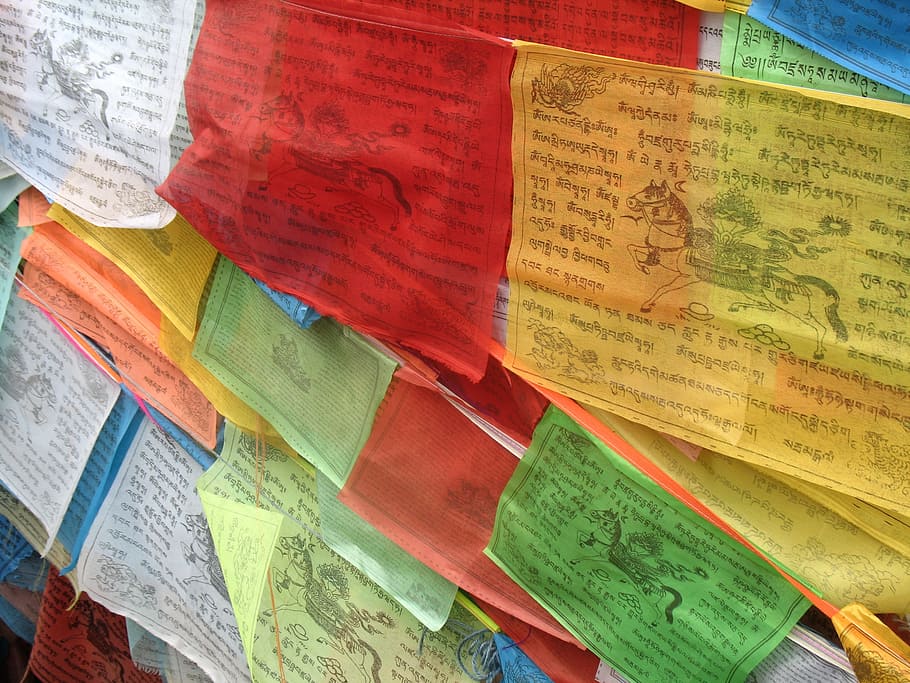 prayer flags, tibetan, color, multi colored, communication, text, paper, close-up, indoors, still life