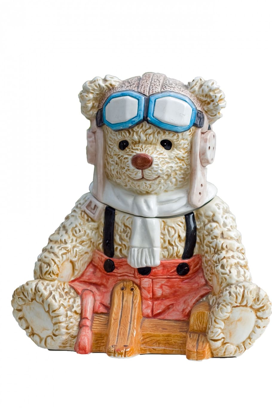 bear, wearing, goggles cookie jar, teddy, teddy bear, ornament, aviator, pilot, cute, isolated