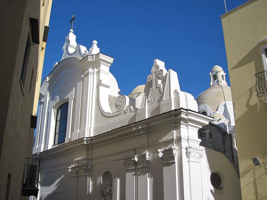 capri, igreja, santo stefano, barroco, azul, arquitetura, vista de ângulo baixo, exterior do edifício, estrutura construída, céu