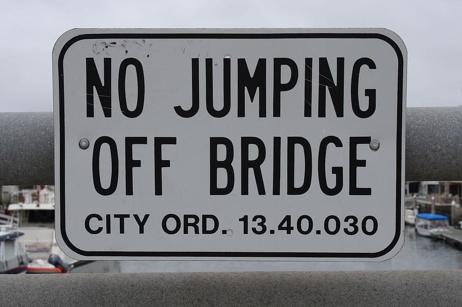 jumping, bridge signboard, sign, ordinance, law, bridge, legal, authority, regulate, rule
