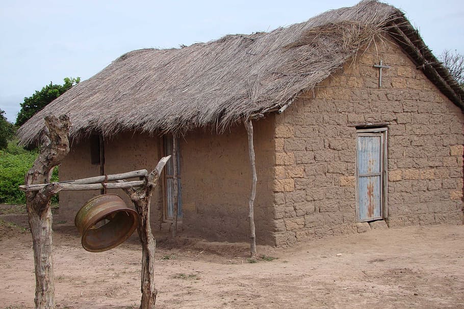 church, africa, poverty, misery, bell, landscape, built structure, architecture, building exterior, thatched roof