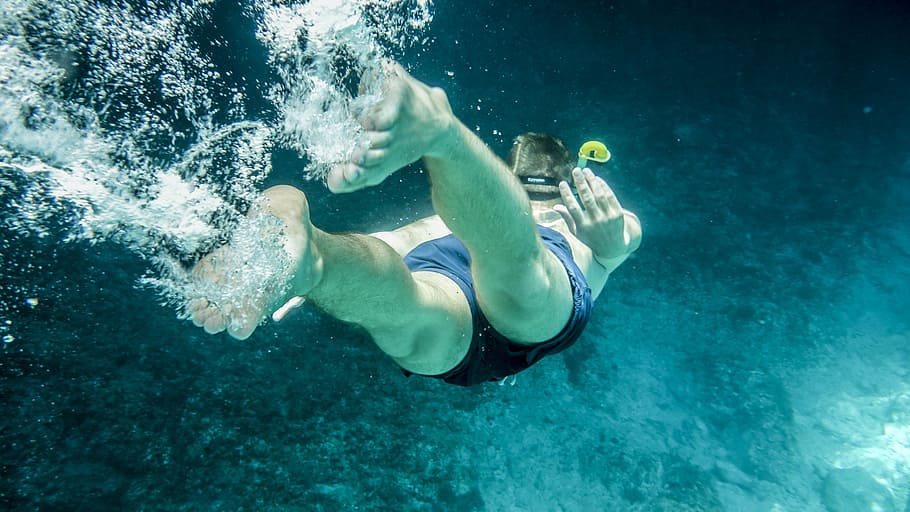 man swimming underwater, diving, zakynthos, greece, holidays, summer holiday, hobby, holiday, sun, sea