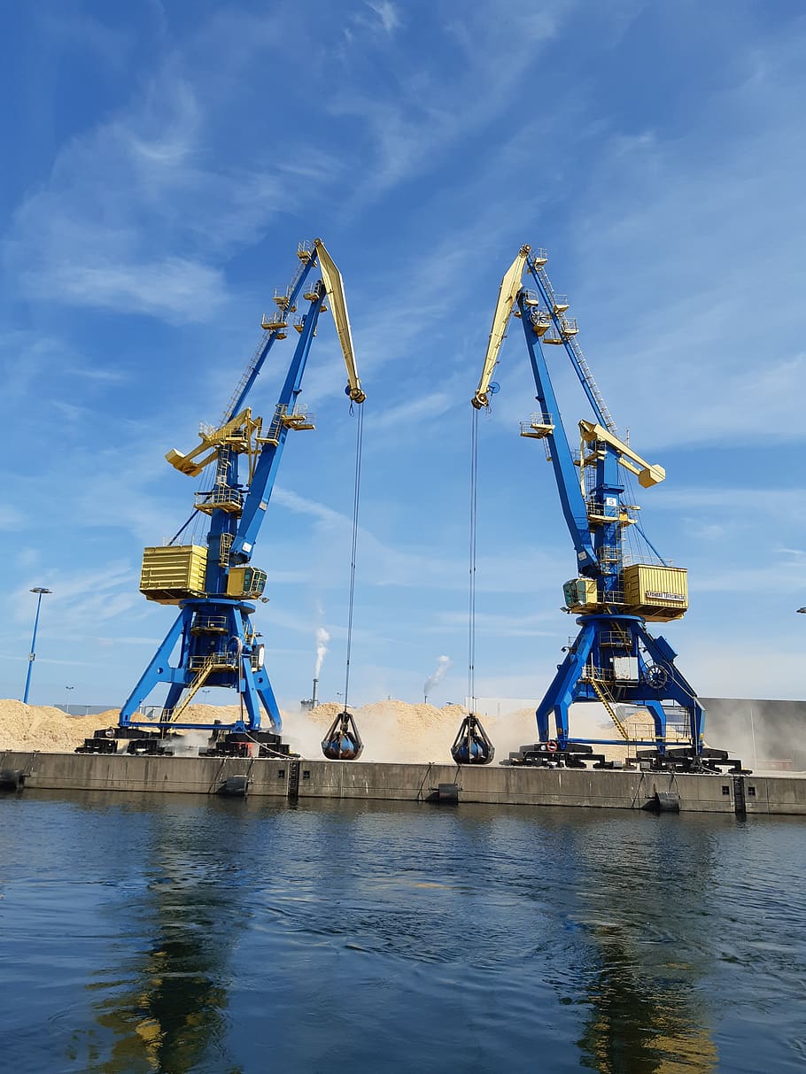 wismar, port, economy, germany, harbour crane, baltic sea, industry, machinery, water, cloud - sky