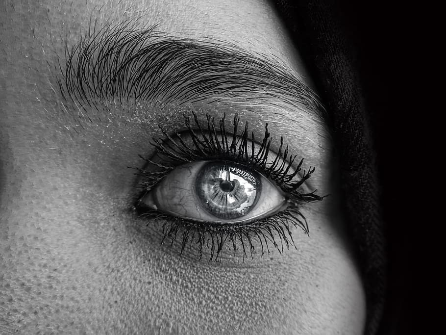 close-up photo, woman, left, eye, profile, black, black and white, portrait, beautiful woman, œil