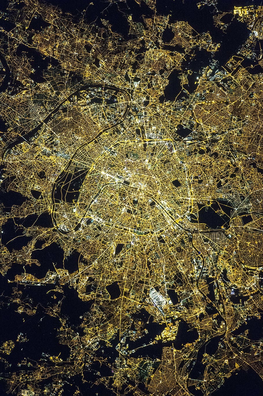 fotografía macro, amarillo, hoja, París, Francia, luces, noche, ciudad, estación espacial internacional, NASA