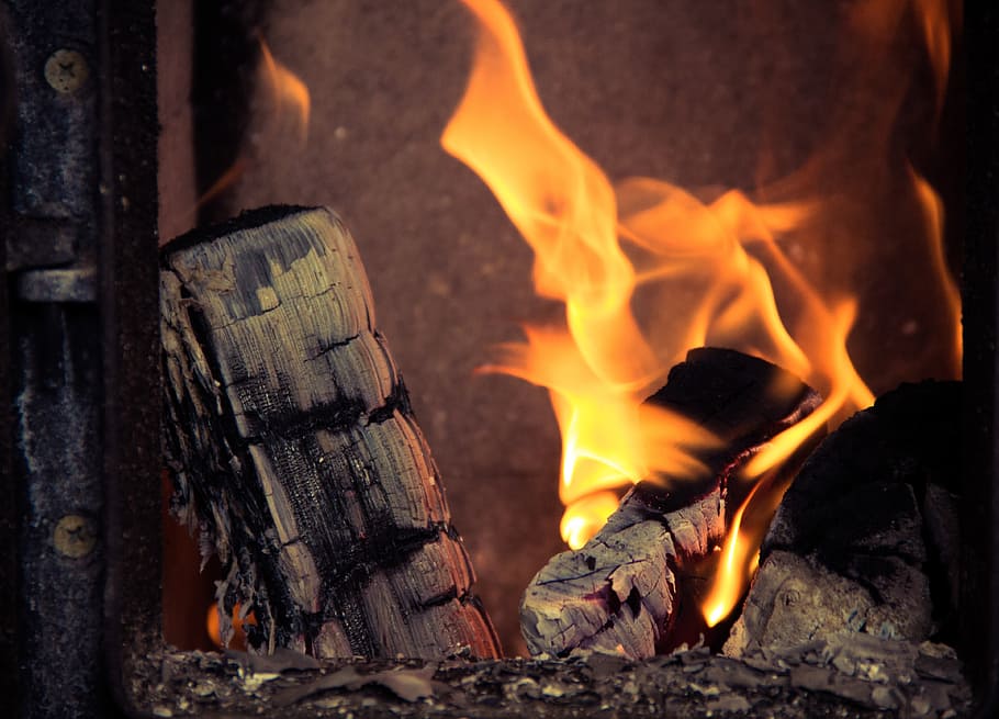 carbón de leña, llama, chimenea, fuego, madera, quemar, estufa, caliente, calor, cálido