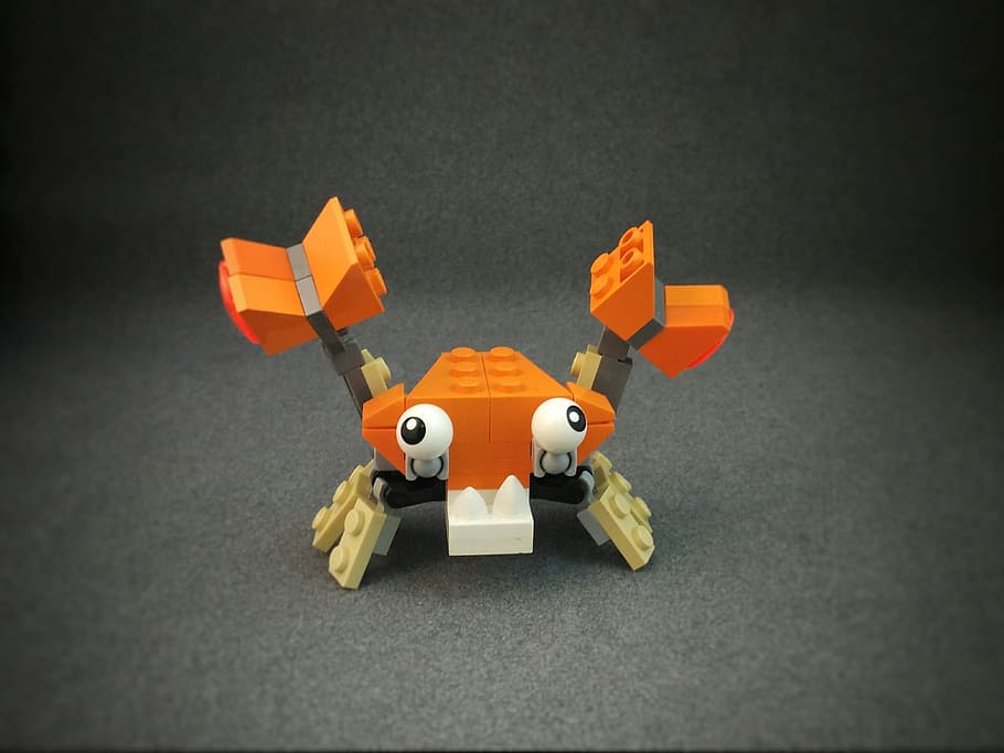 Crab, Lego, Orange, Animal, Sea Creature, salt water, toy, figurine, studio shot, indoors