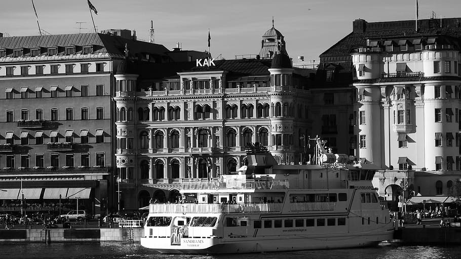 Gamla Stan, Suécia, Estocolmo, histórico, centro, centro histórico, cidade velha, exterior do edifício, modo de transporte, embarcação náutica