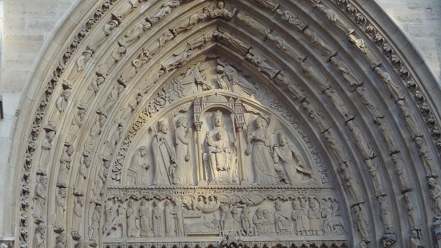 notre dame, cathedral, paris, france, portal, arsitektur, agama, seni dan kerajinan, representasi, representasi manusia