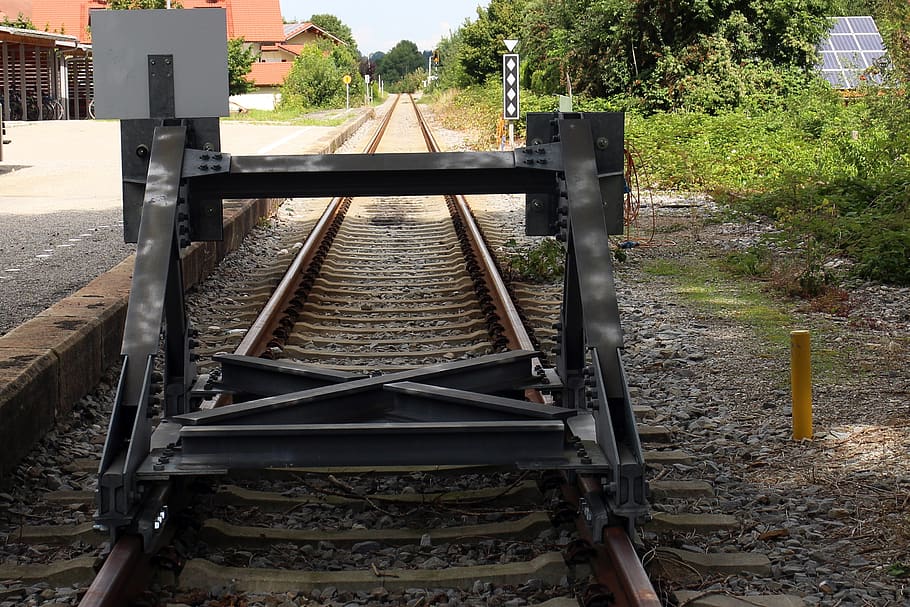 buffer stop, railroad track, ground rail, end, buffer weir, buffer, track completion, stump track, stutz track, bag track