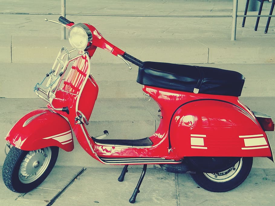 red, black, motorcycle, red and black, vespa, roller, retro, cult, flitzer, vehicle