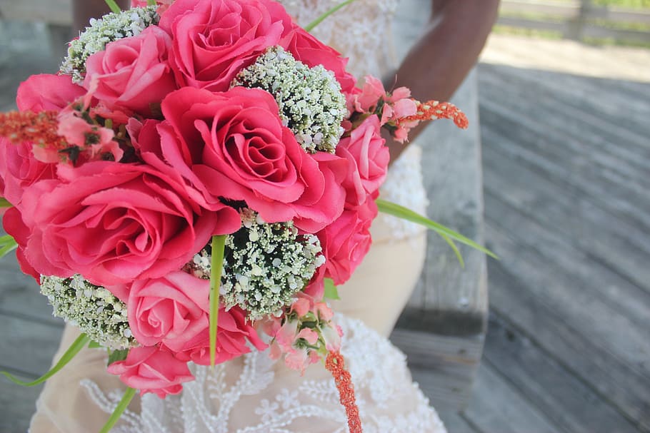 Rosa, blanco, ramo de flores, flores, boda, novia, flores de la boda, amor, romance, recepción