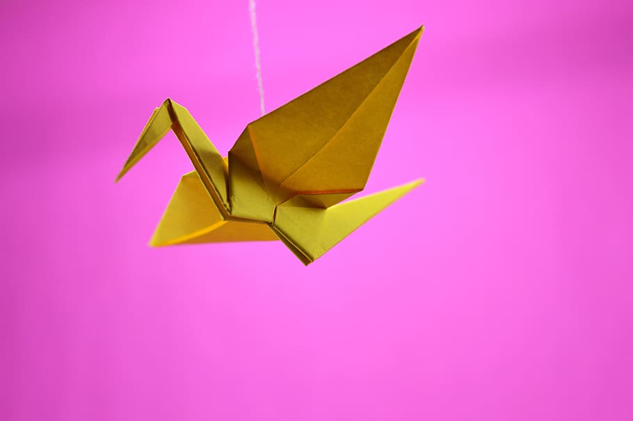 yellow bird origami, origami, crane, japanese, japan, paper, ability, asia, east, flight