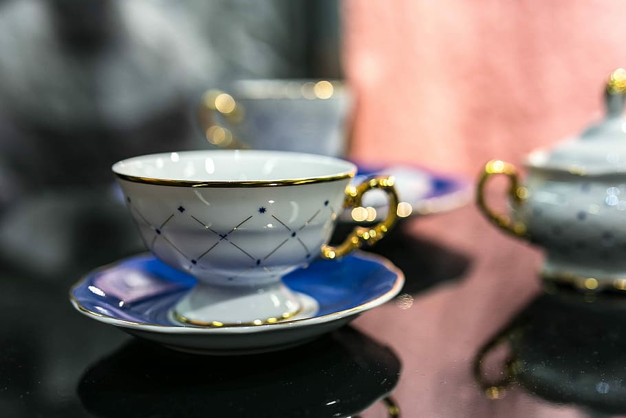 elegante, tazas de té, colección, tazas, té, taza, diseño, tetera, té - bebida caliente, bebida