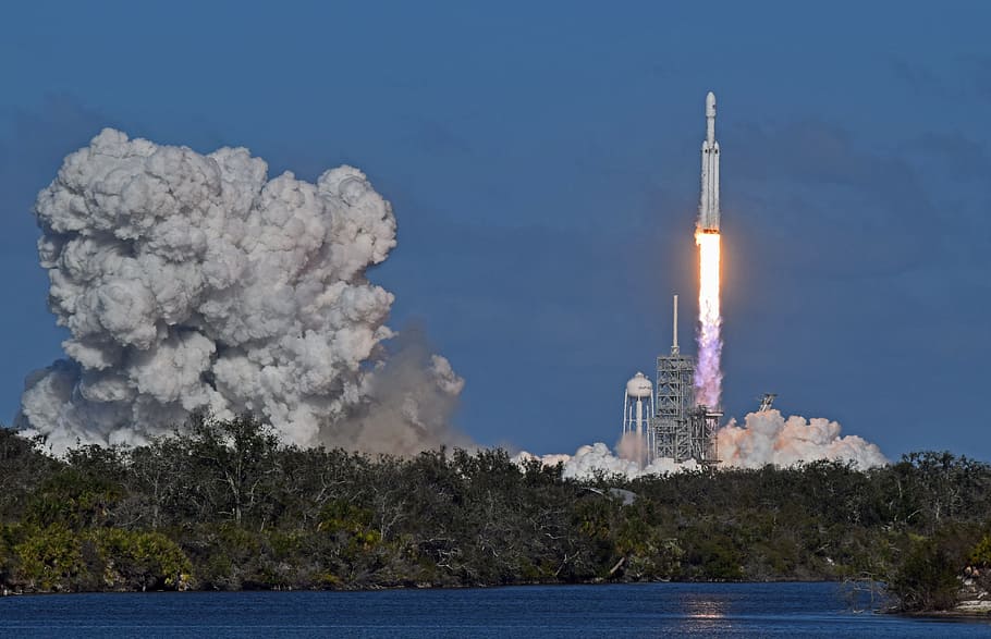 launch, spacex, falcon heavy, built structure, architecture, sky, water, plant, building exterior, tree