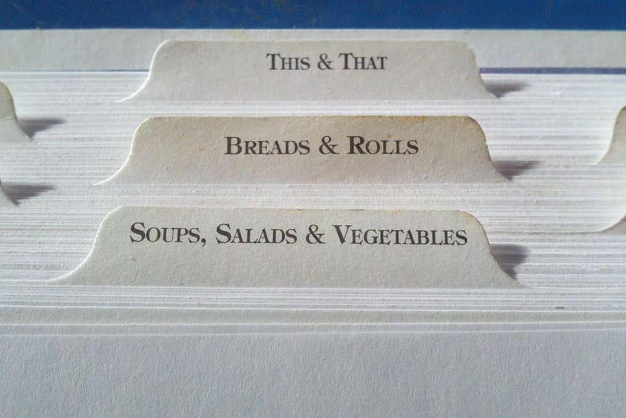 three, &, breads, rolls text, recipe, tab, index, cards, dividers, print