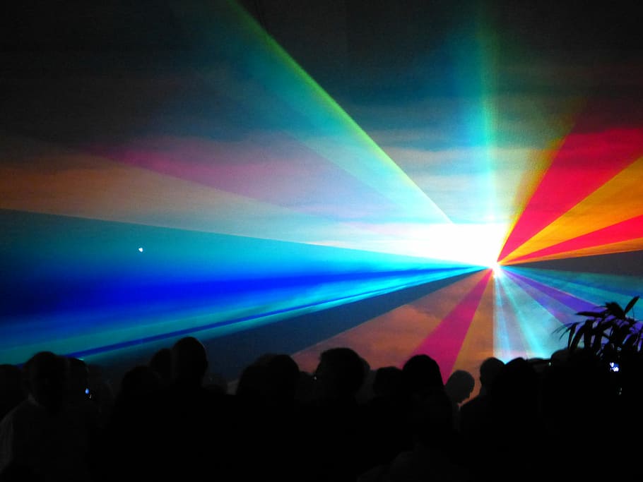 crowd, people, lights, laser, show, laser show, colorful, color, light, artificial light