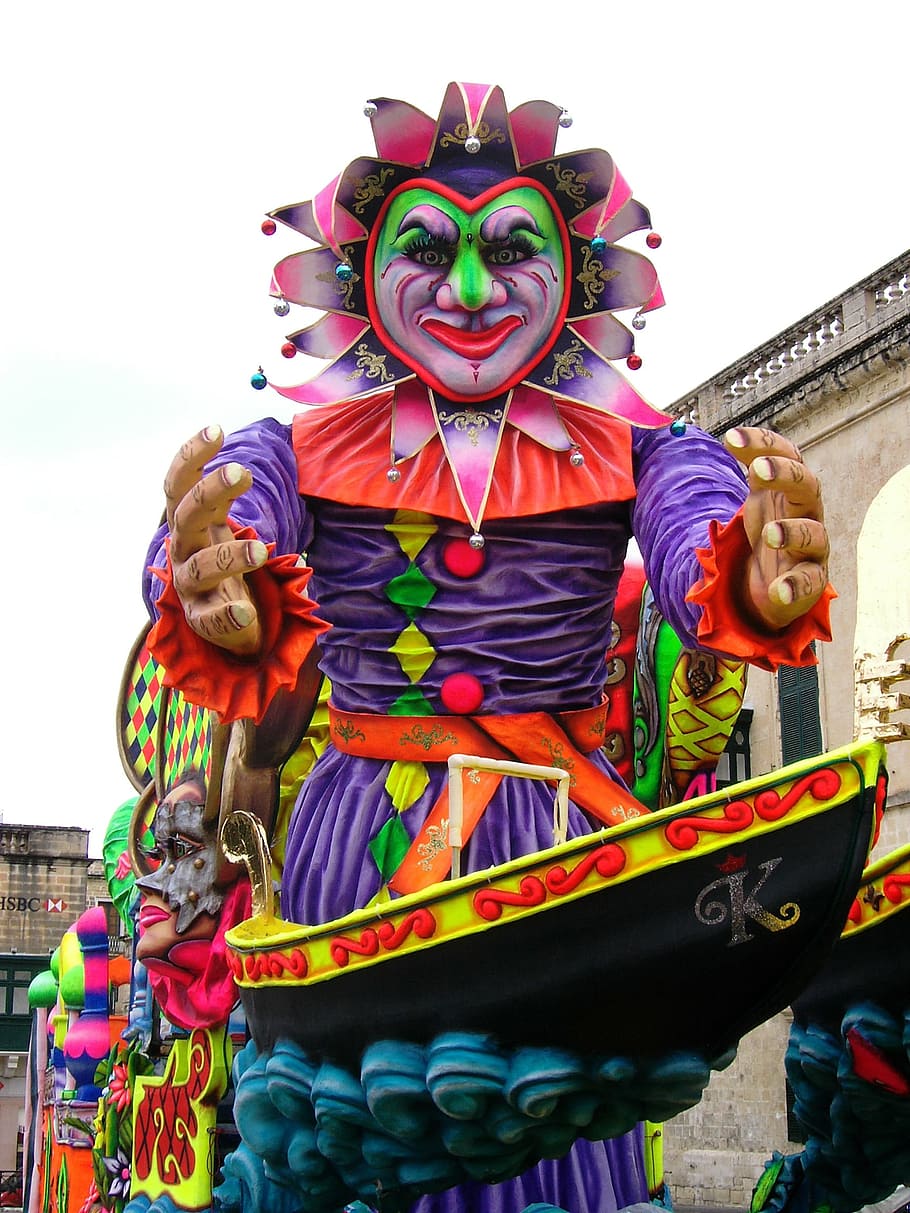 Malta, Fiesta, Festival, Festa, Clown, figure, decoration, multi colored, dragon, chinese new year