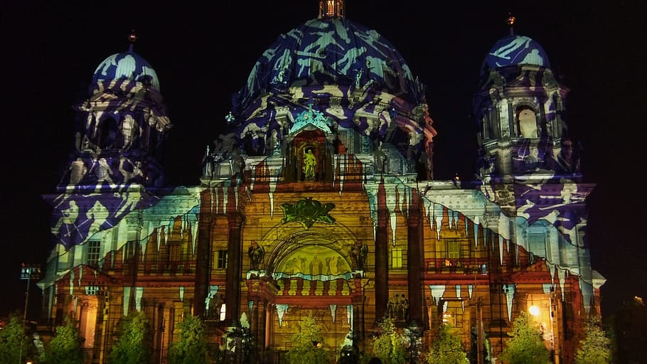 berlin, berlin cathedral, dom, capital, festifal, lights, tourist attraction, architecture, building, night