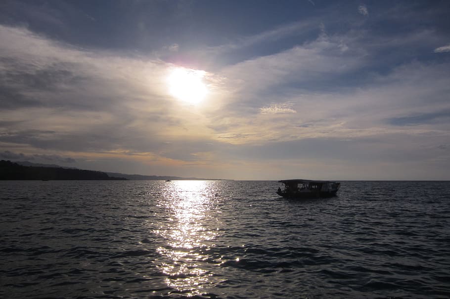 Sunset, Manado, Indonesia, Lake, Boat, ocean, sea, sky, clouds, outdoors